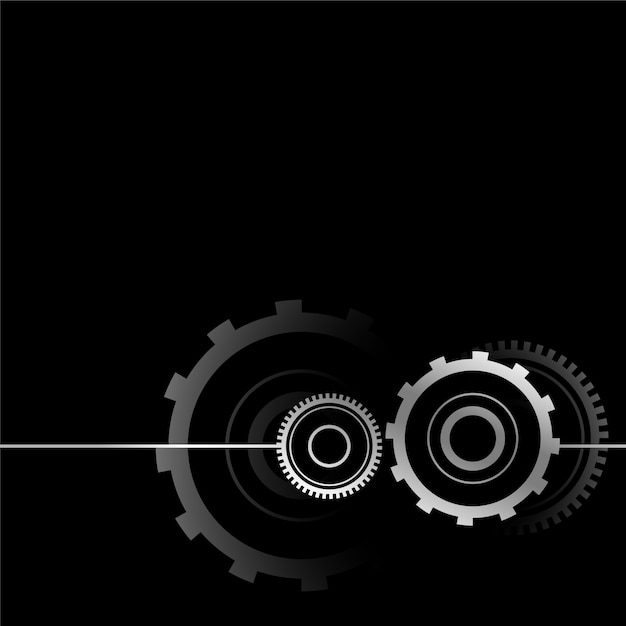 Metallic gear symbol design on black