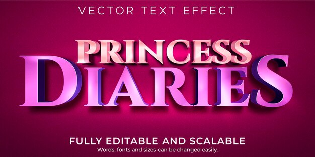 Металлический текстовый эффект принцессы, редактируемый блестящий и милый стиль текста