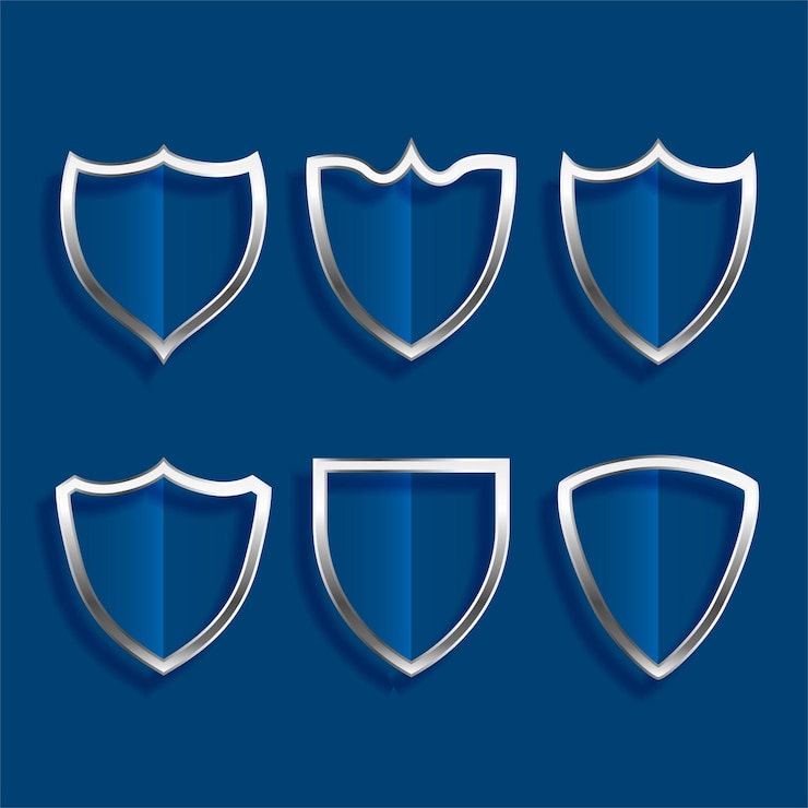 Free Vector metallic shield badges shiny icons set design