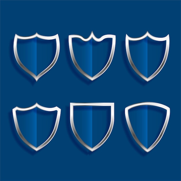 Metallic shield badges shiny icons set design