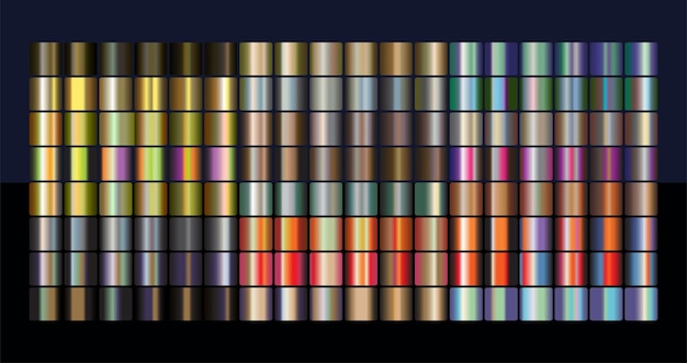 Metallic swatches color gradient set. gold, silver, pearl, bronze,steel, iron, aluminium chromium palette