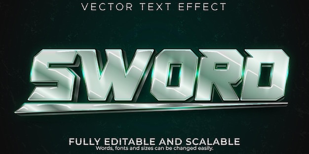 Metallic text effect editable sword and shiny text style