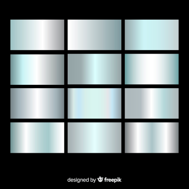 無料ベクター メタリックの質感のシルバーグラデーションセット