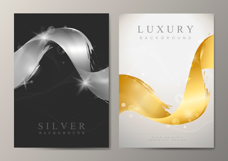 Free Vector metallic wave abstract background set