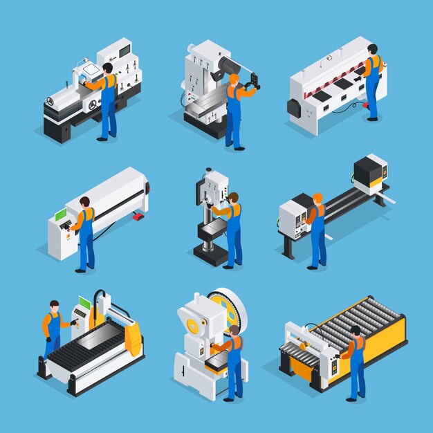 metalworker isometric icon set