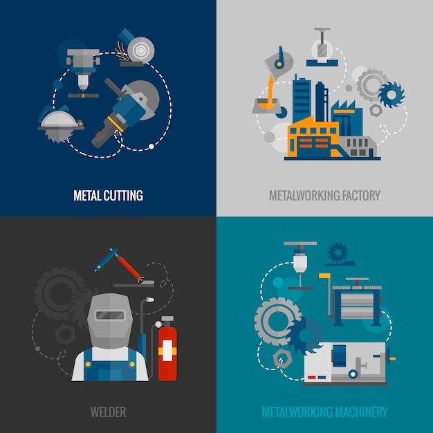 Metalworking factory flat icons