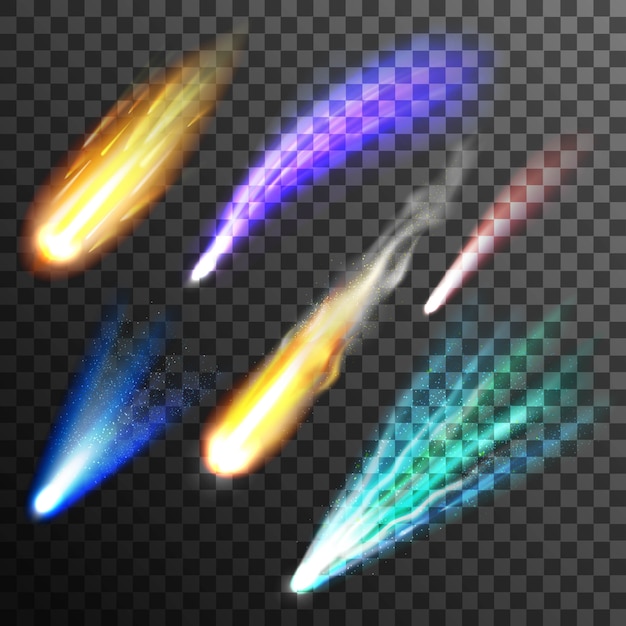 Бесплатное векторное изображение Метеор и набор комет