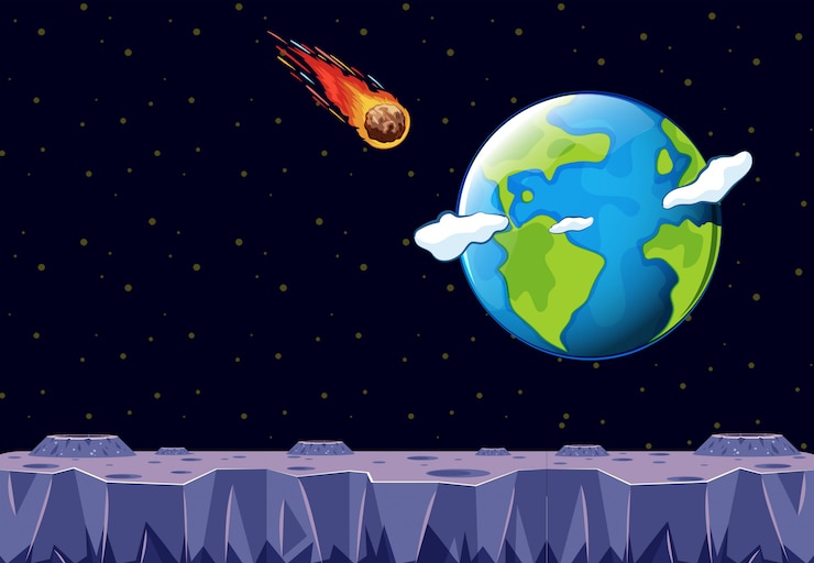 Free Vector a meteor coming towards planet earth