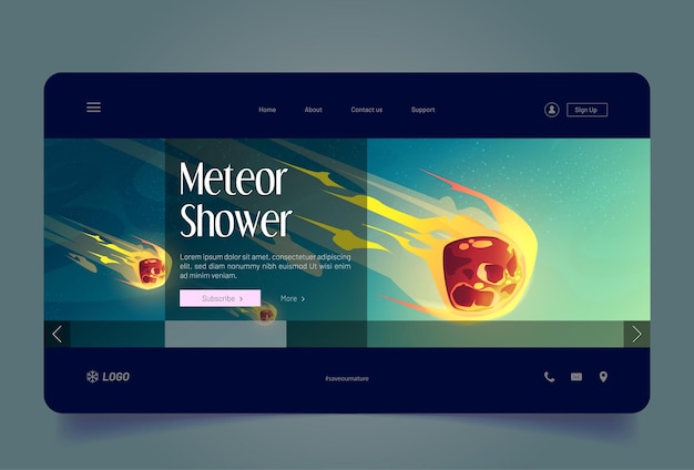 Free vector meteor shower banner with falling fireballs in sky