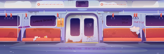 Free vector metro in getto empty subway interior with graffiti