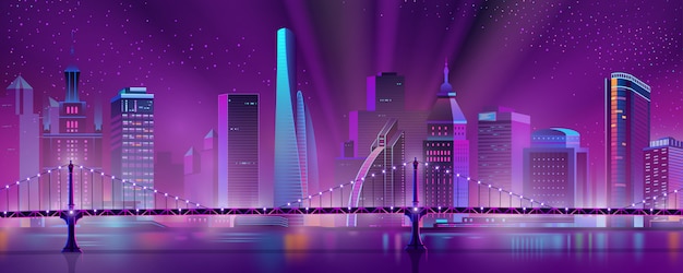 Free vector metropolis downtown night landscape cartoon vector