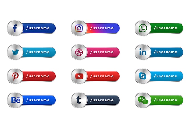 Mettalic social media icone popolari web banner terzo inferiore
