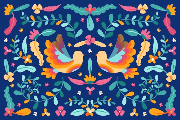 Бесплатное векторное изображение Мексиканский фон с цветами и птицами