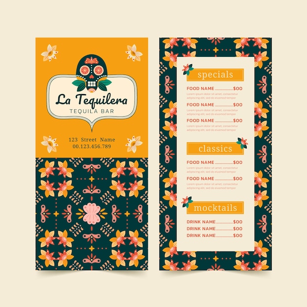 Free vector mexican bar menu template design