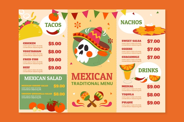 Mexican bar menu template design