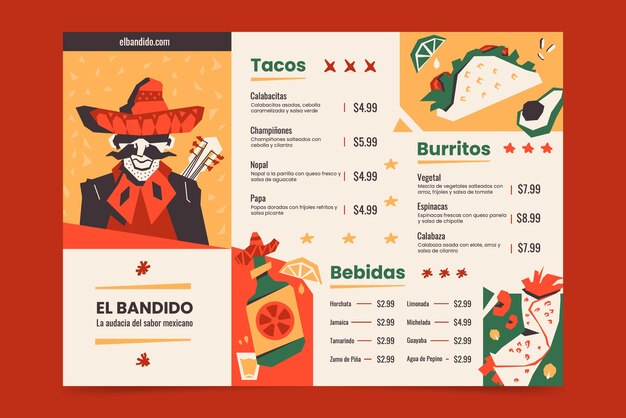 Mexican bar menu template design