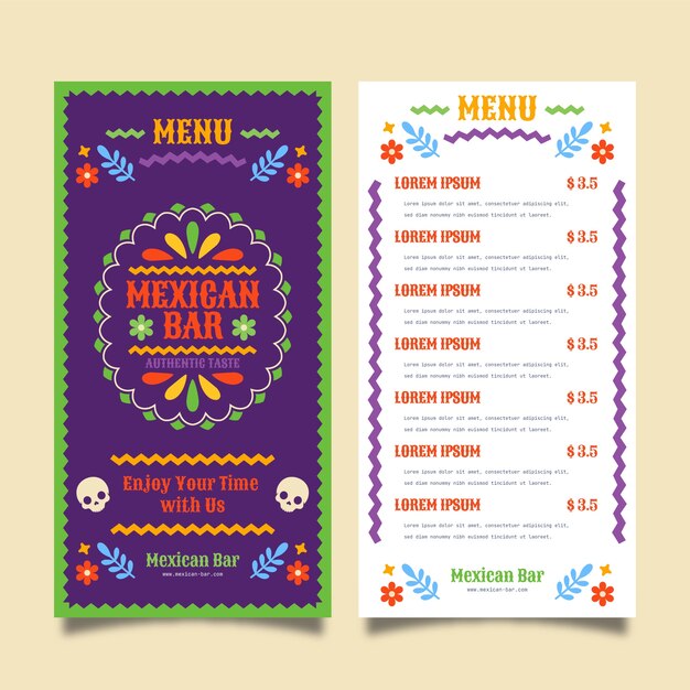 Mexican bar menu template