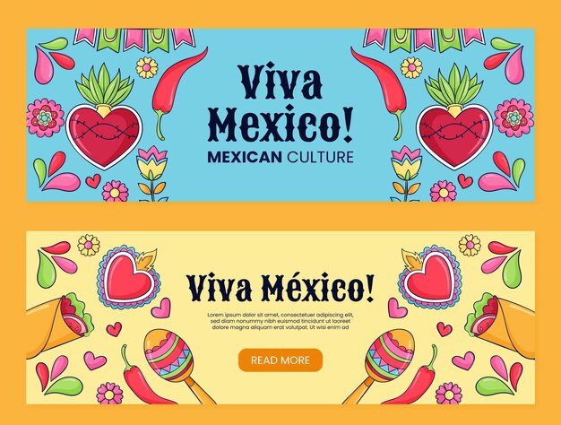 Mexican culture hand drawn banner set