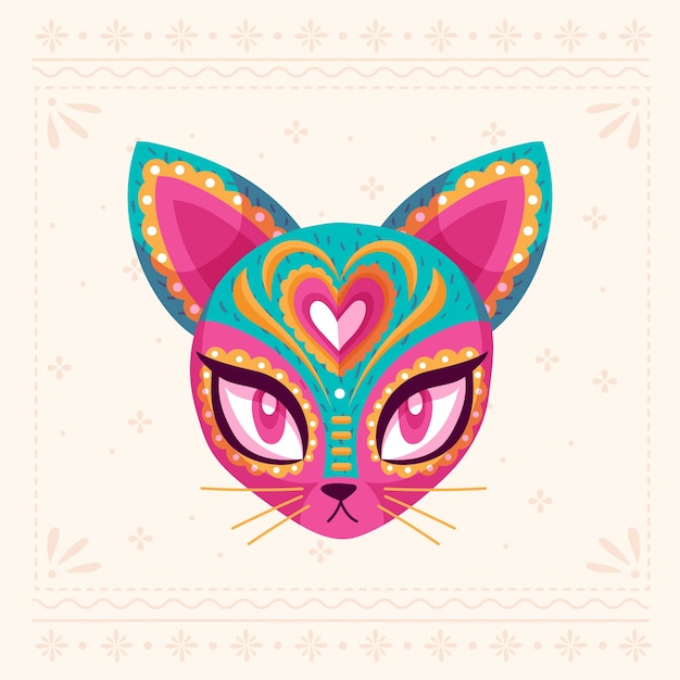 Mexican culture hand drawn flat cat illustration