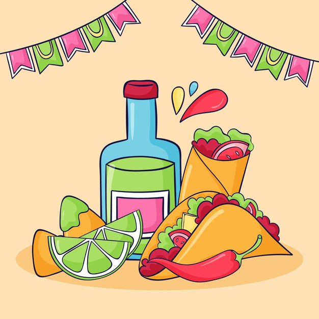 Mexican culture hand drawn illustration