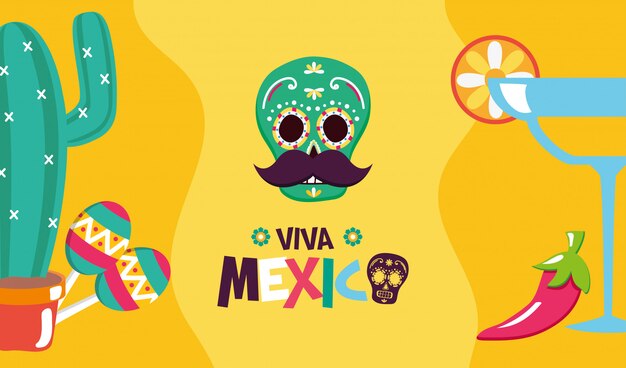 Бесплатное векторное изображение Мексиканские элементы для viva mexico