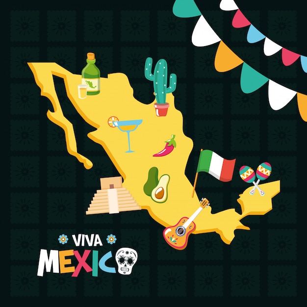 Free vector mexican elements for viva mexico