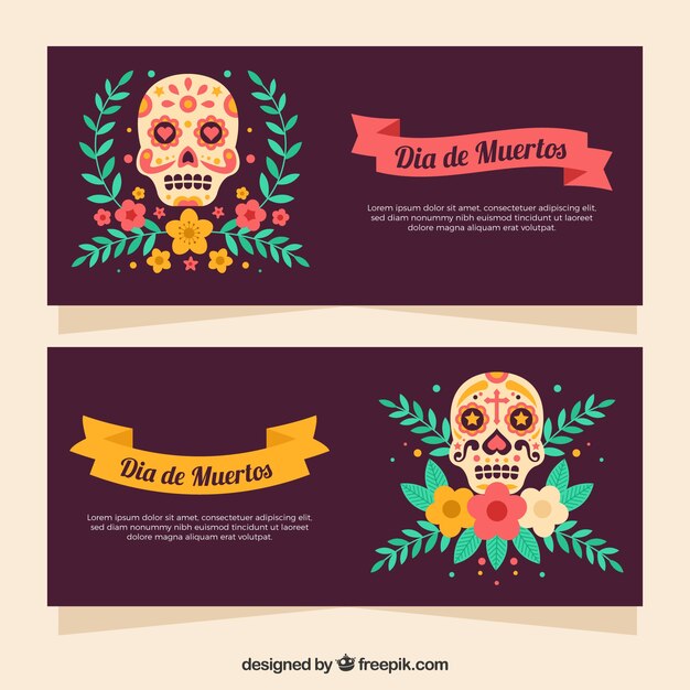 Mexican festival banners with skull