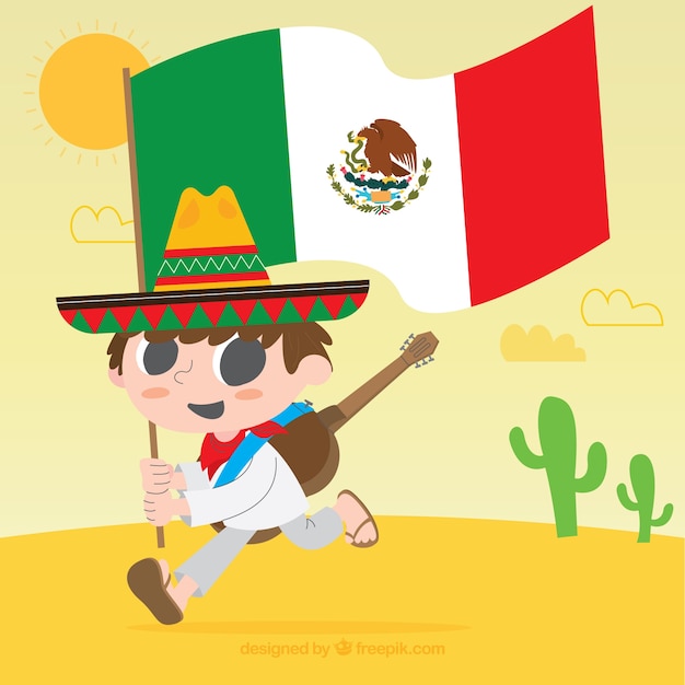 Mexican flag background with boy