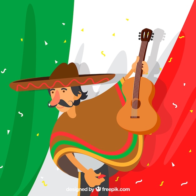 Free vector mexican flag background with man