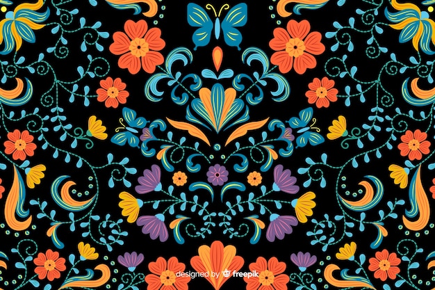 Free vector mexican floral embroidery background