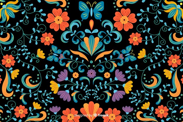 メキシコの花刺繍の背景