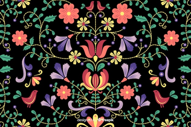 無料ベクター メキシコの花刺繍の背景