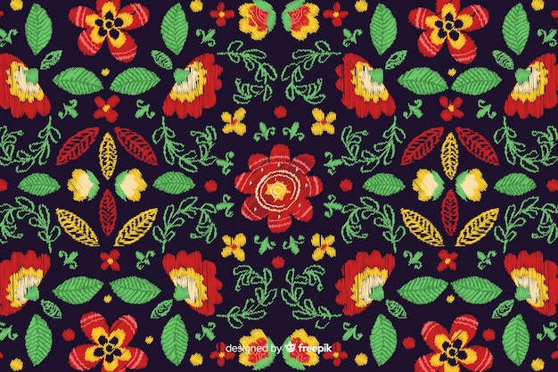 Мексиканский цветочный фон вышивки