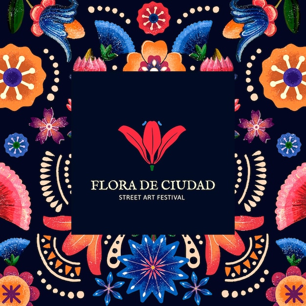 無料ベクター ブランドロゴのメキシコの花柄テンプレート