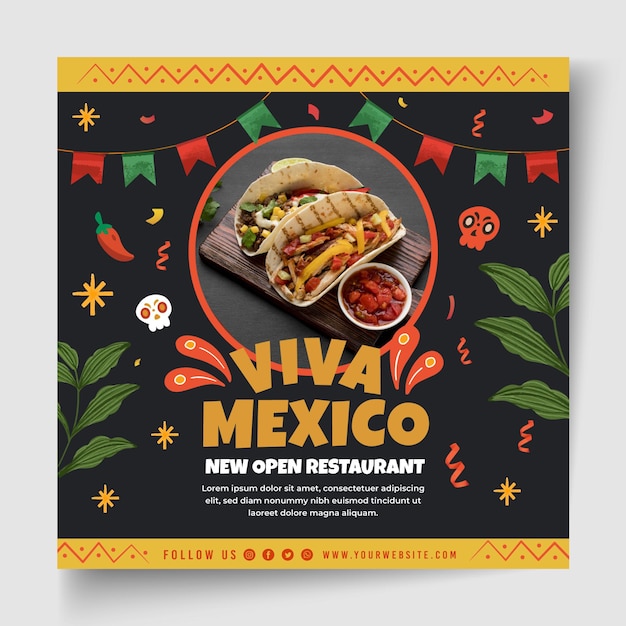Free vector mexican food flyer template with photo