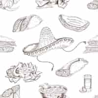 Free vector mexican food hand drawn seamless pattern