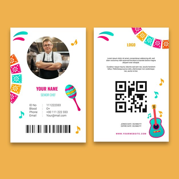 Mexican food identity card template