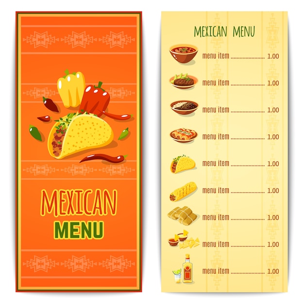 Free vector mexican food menu