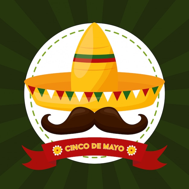 Cibo messicano e baffi, illustrazione di cinco de mayo, messico