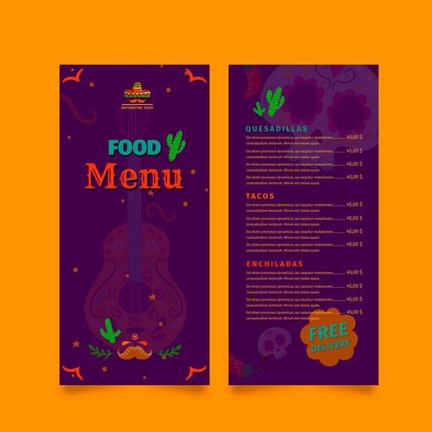 Mexican food restaurant menu template