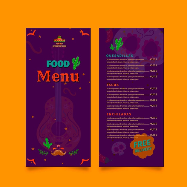 Mexican food restaurant menu template