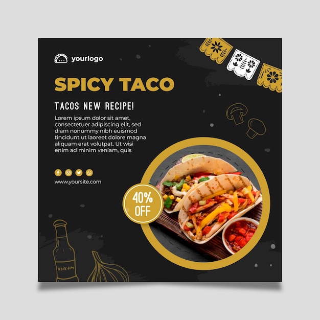 Mexican food squared flyer template