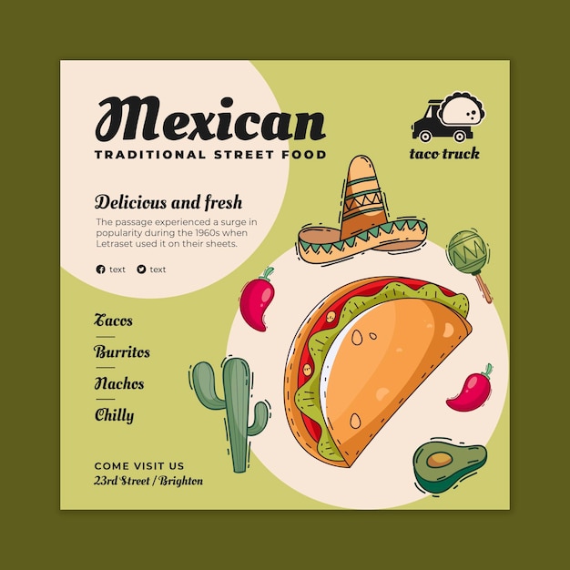 Free Vector mexican food squared flyer template