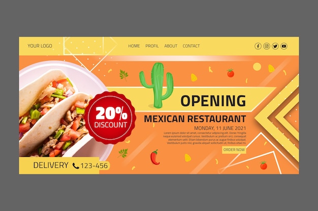 無料ベクター メキシコ料理テンプレートのランディングページ