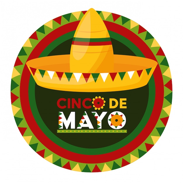 Mexican hat label, cinco de mayo, mexico illustration