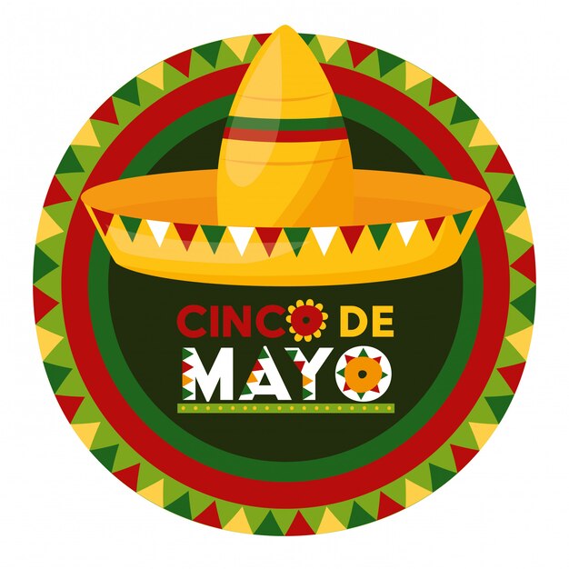 Mexican hat label, Cinco de mayo, Mexico illustration