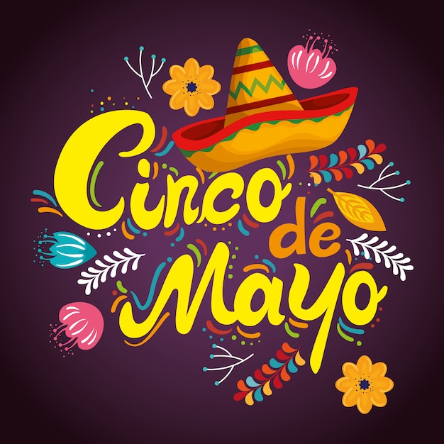 Free vector mexican hat with flowers to event celebration