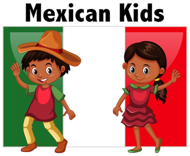 Free vector mexican kids with flag