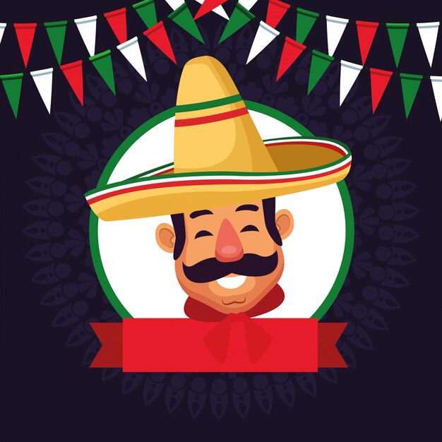 Mexican man face avatar icon cartoon