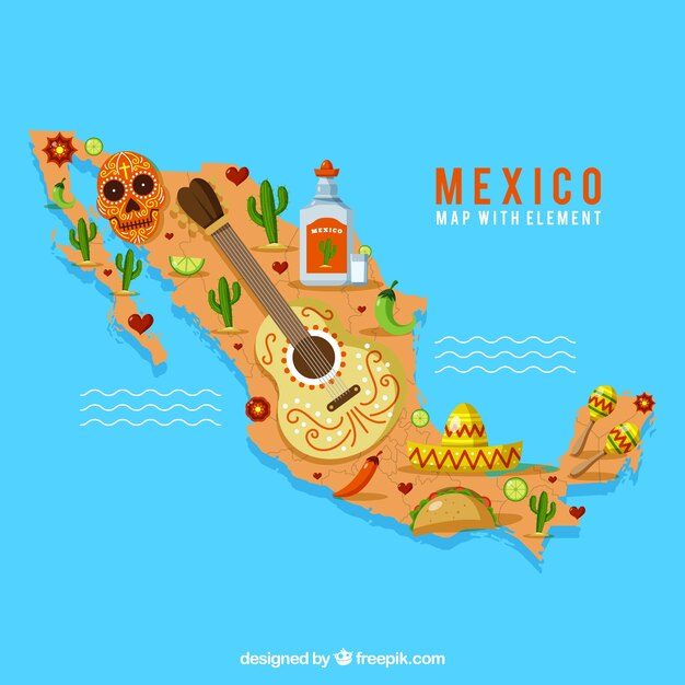 Mexican map with cultural elements